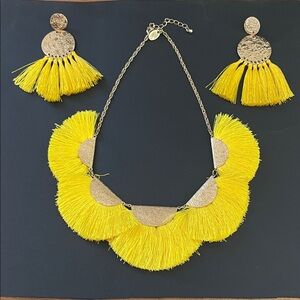 Gold and Yellow Tassel Necklace and Earring Set